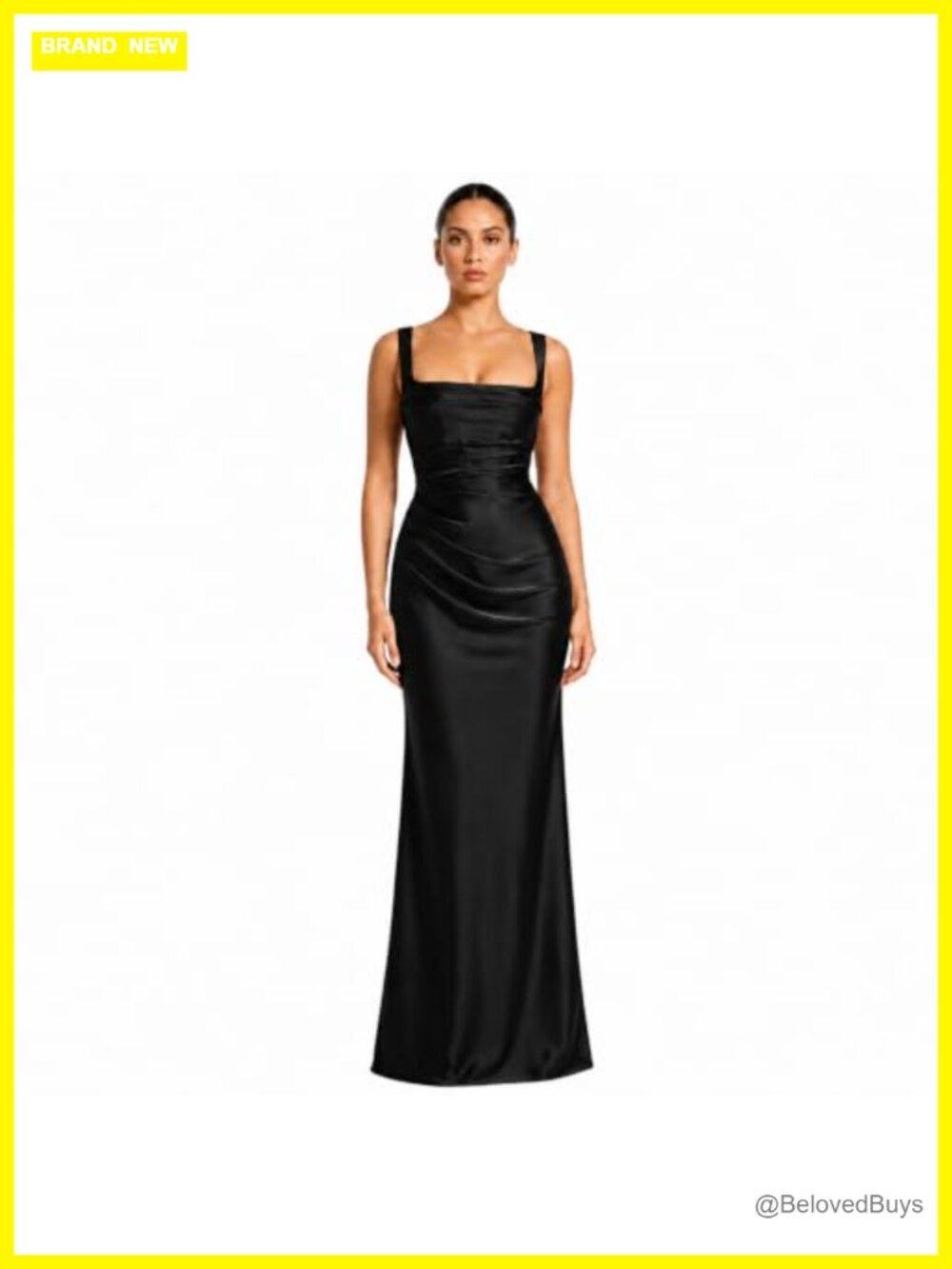 Satin Bodycon Maxi Formal Evening Gown Square Neck Lace Up Back